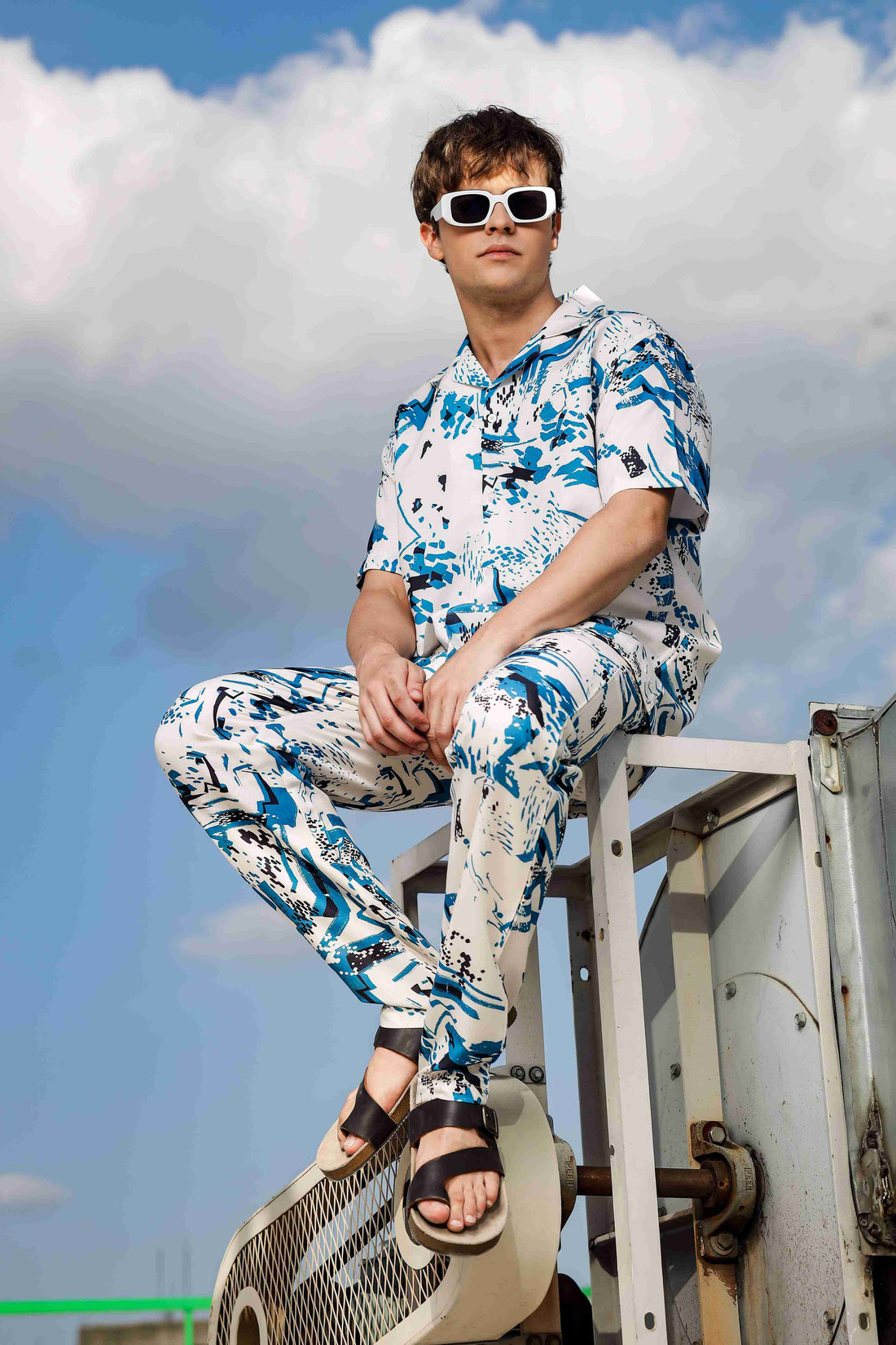 Off White Relaxed Fit Cuban Collar Shirt & All Day Pants Abstract Printed Co-ord Set