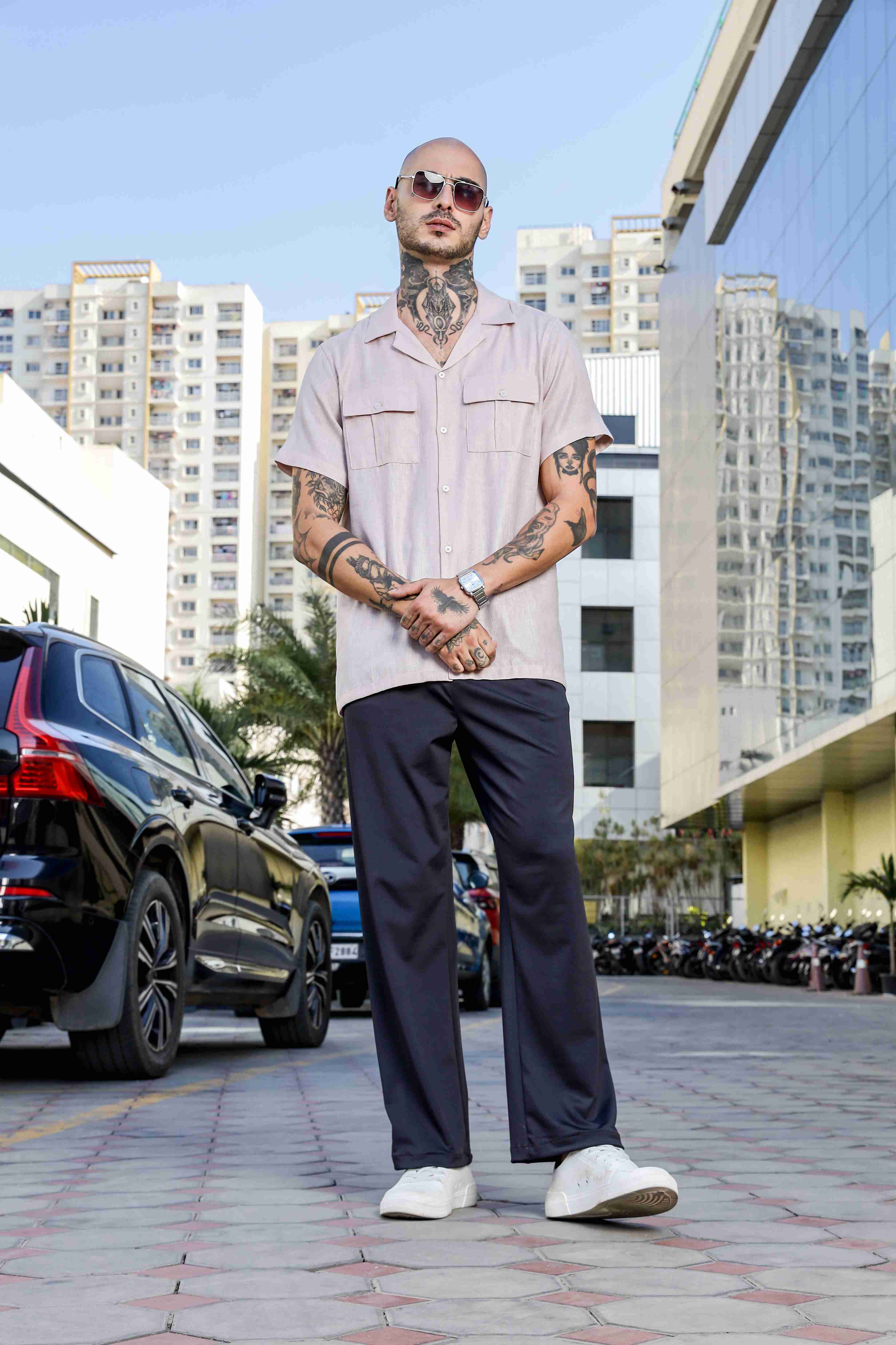 Pink Linen Blend Cuban Collar Classic Relaxed Fit  Shirt