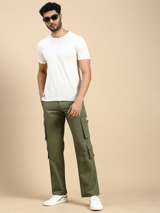 Unisex Relaxed fit Tasca Olive Green Cargo Trousers