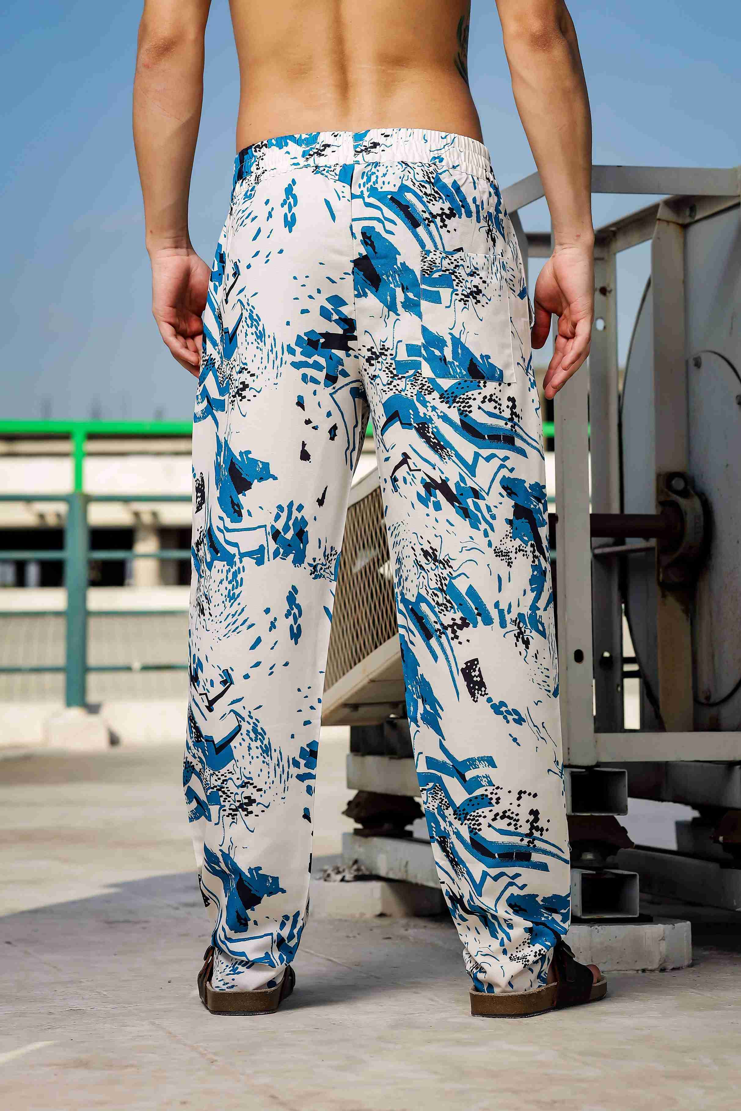 Off White Relaxed Fit Cuban Collar Shirt & All Day Pants Abstract Printed Co-ord Set