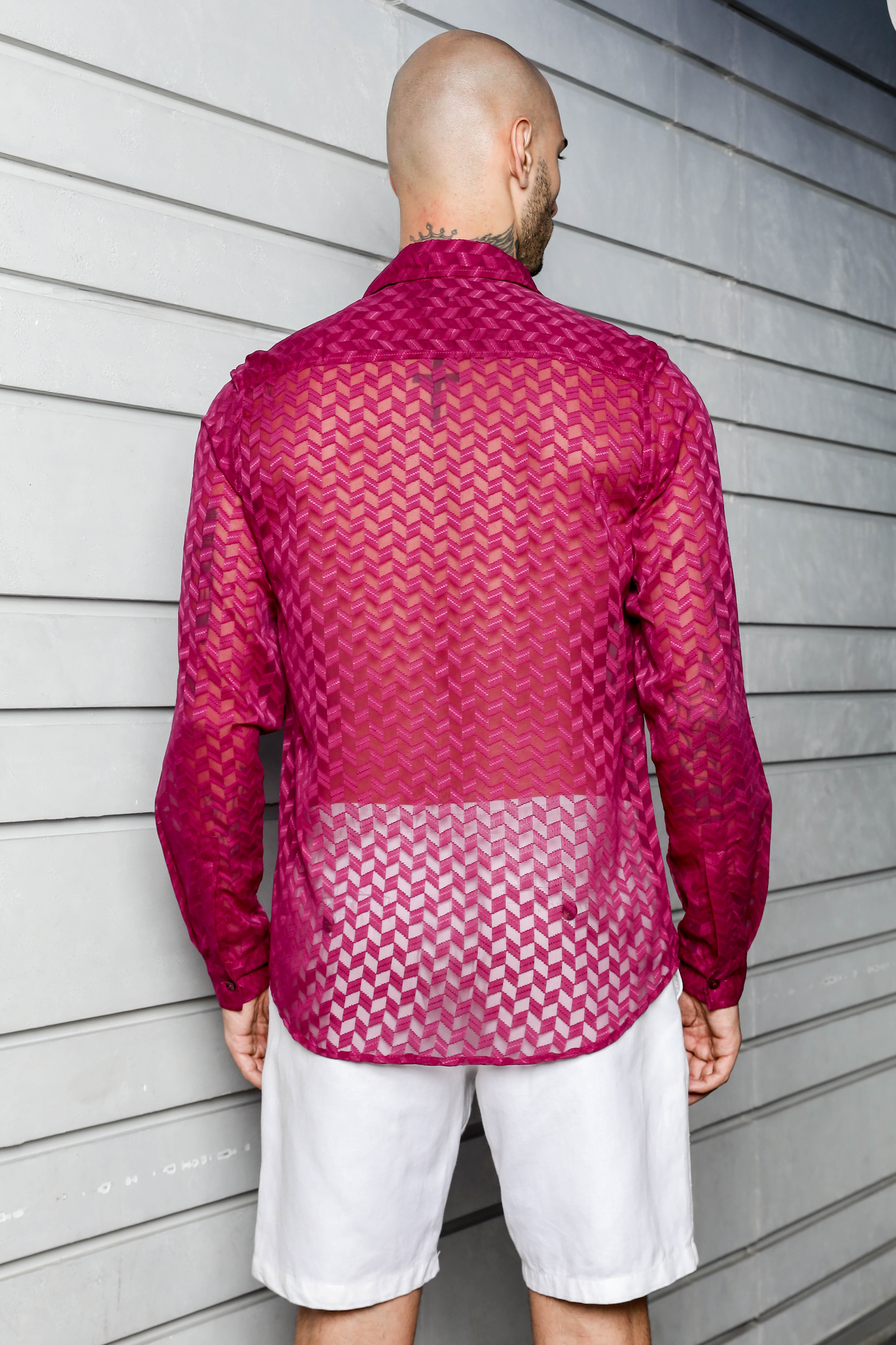 Pink Classic Semi Sheer Georgette Relaxed Fit Shirt