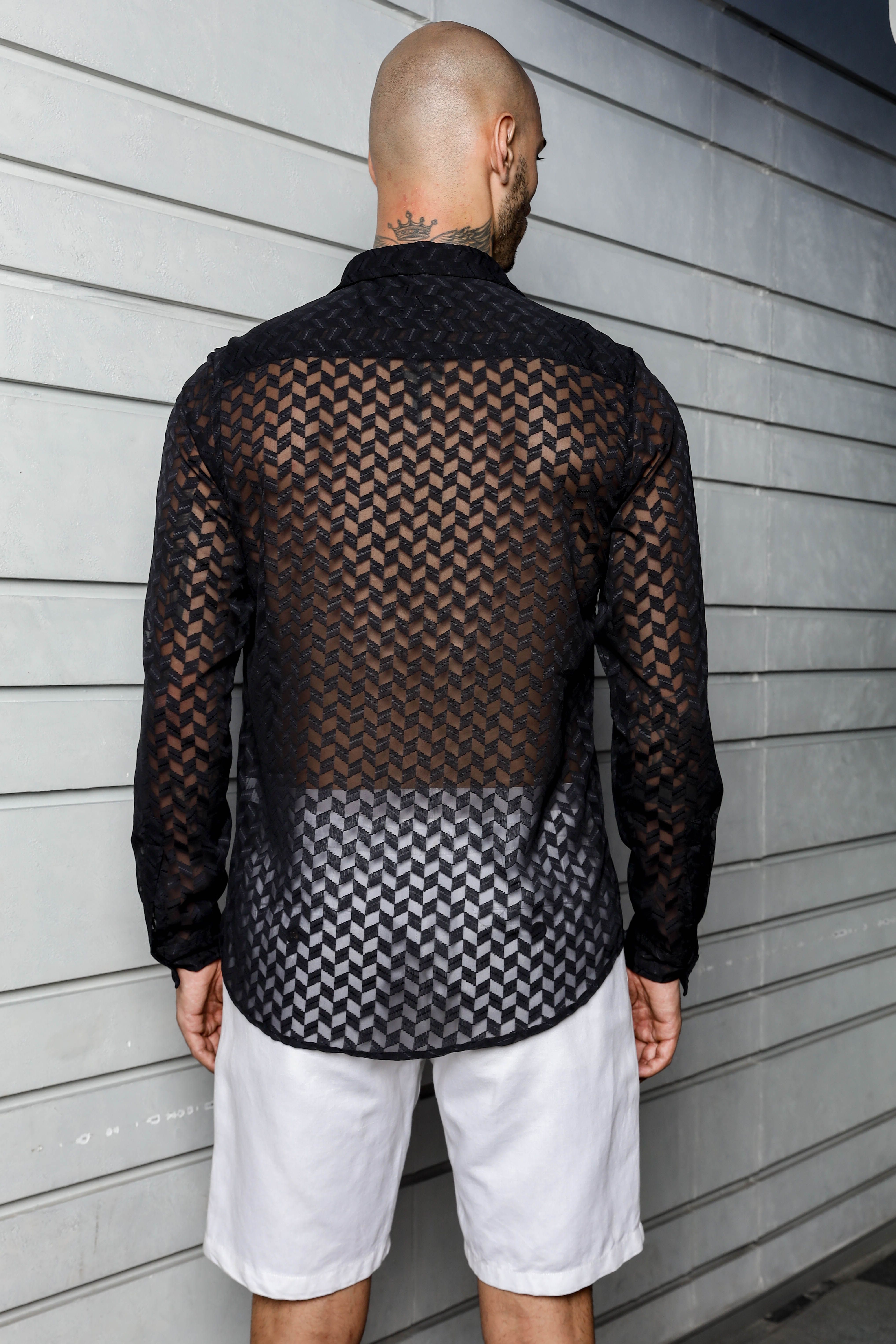 Black Classic Semi Sheer Georgette Relaxed Fit Shirt