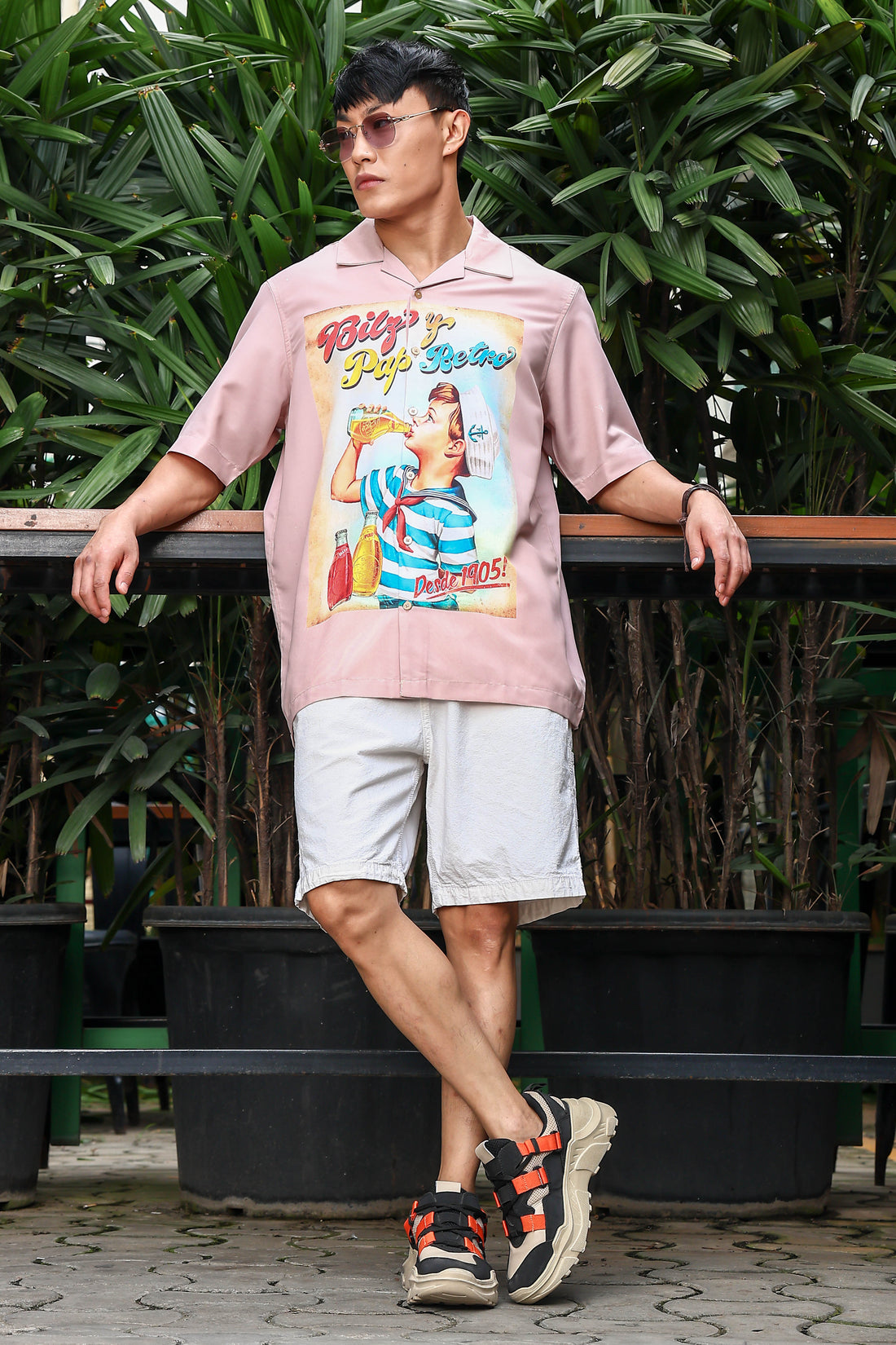 Men Placement Print Pink Classic Relaxed Fit Resort Shirt