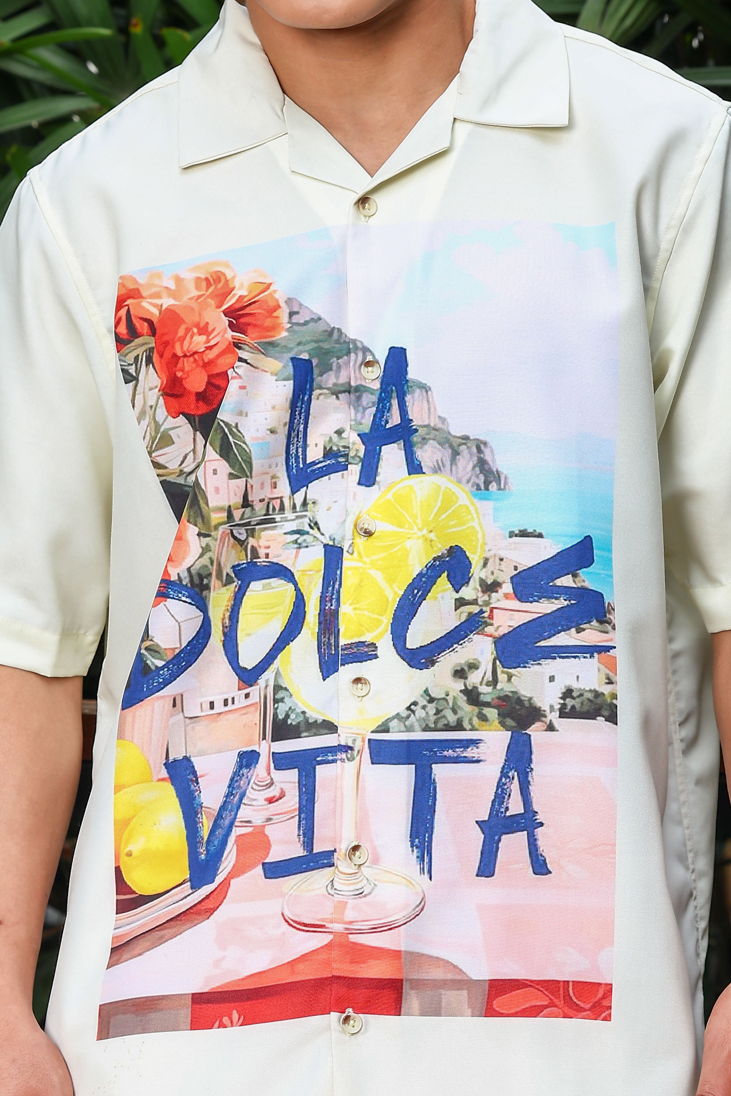 Men Placement Print Yellow Classic Relaxed Fit Resort Shirt