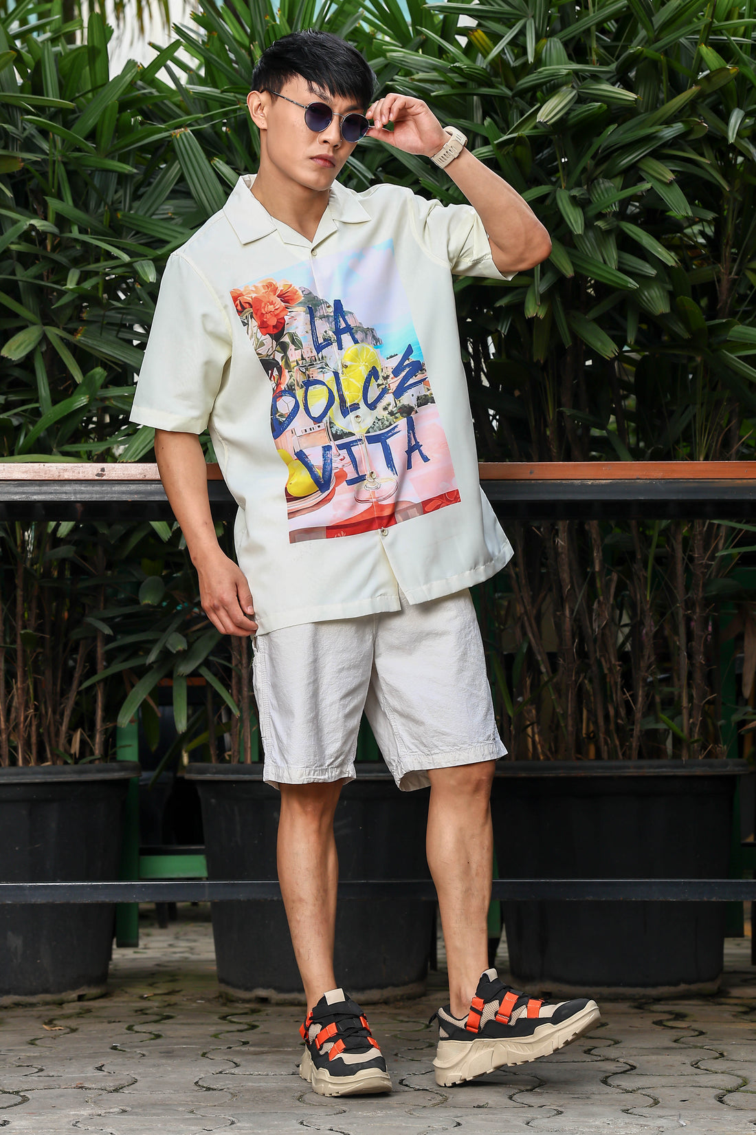 Men Placement Print Yellow Classic Relaxed Fit Resort Shirt