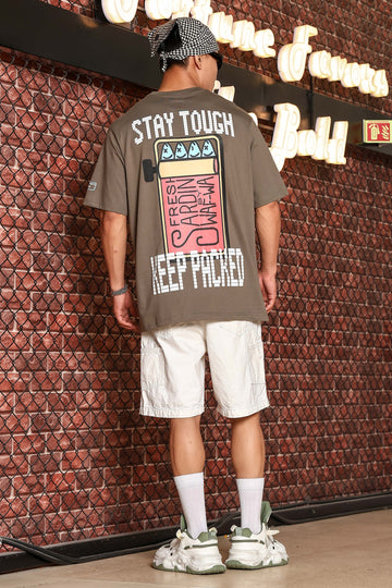 Grey Oversized Printed Premium Drop-Shoulder Sleeve Pure Cotton T-shirt