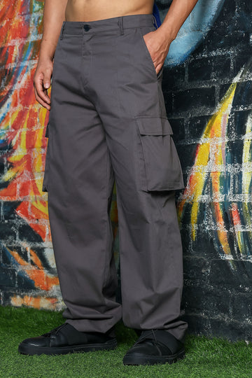 Unisex Baggy fit 6 Pocket Grey Cotton Cargo Trousers