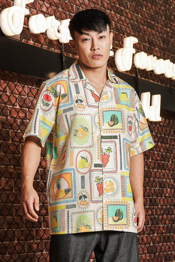 Beige Quirk Tropical Printed Classic Relaxed Fit Resort Shirt