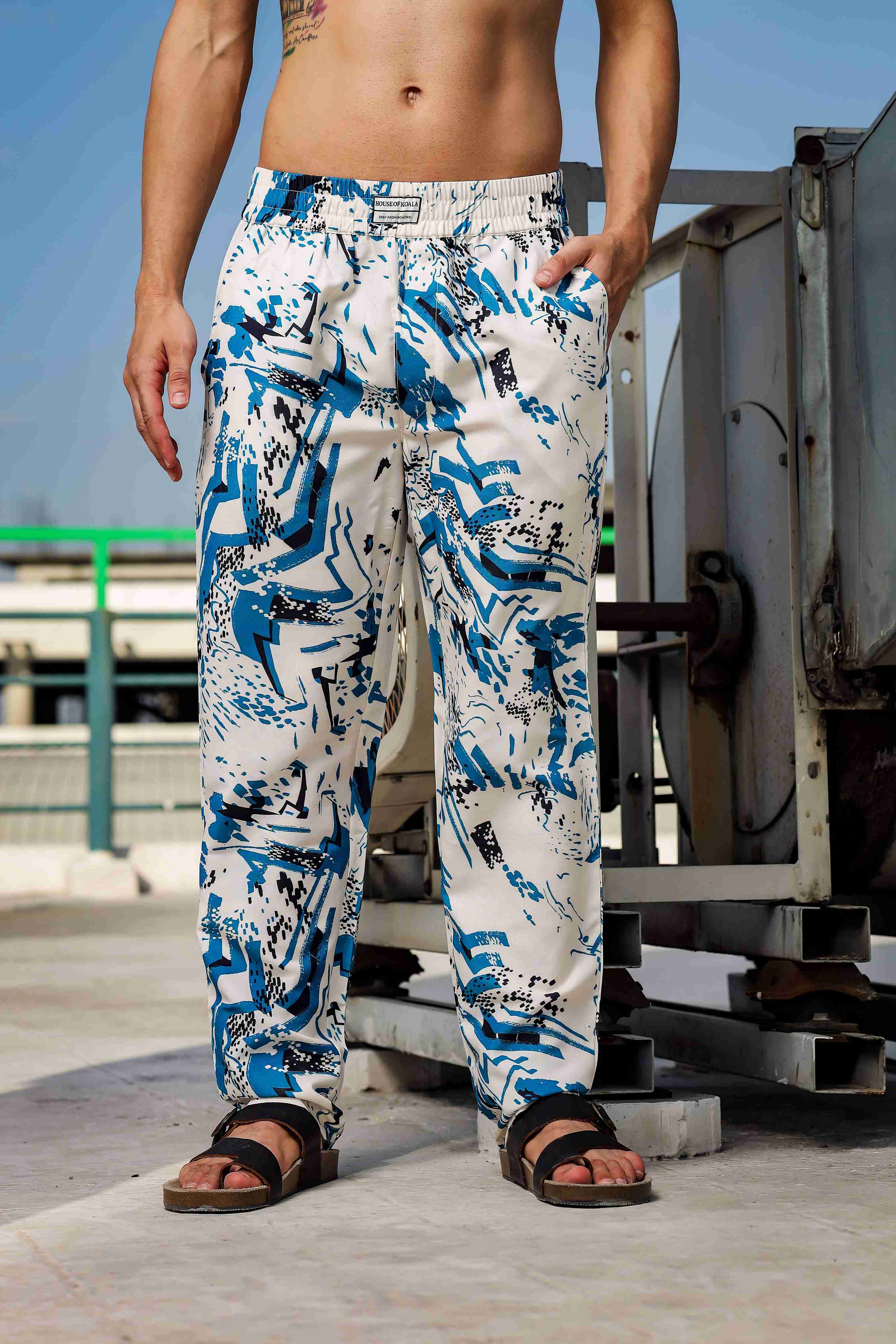 Off White Relaxed Fit Cuban Collar Shirt & All Day Pants Abstract Printed Co-ord Set