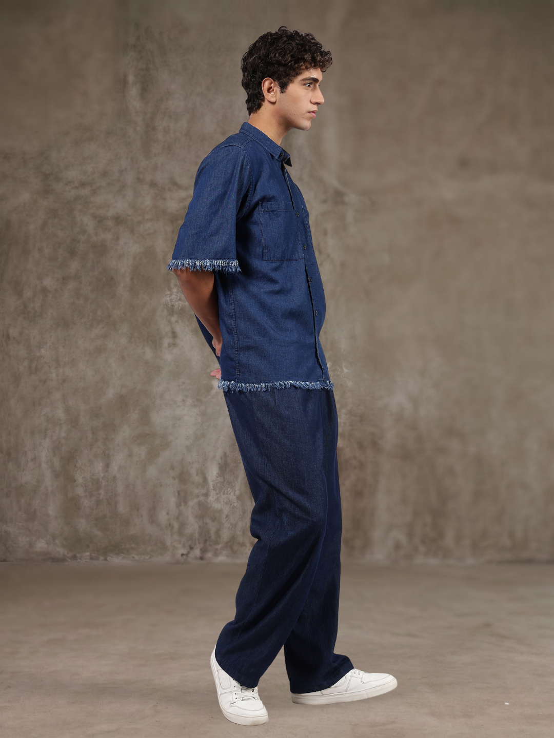 Co-Ord Set Navy Blue Premium Denim Gurkha Pant & Half Sleeve Shirt Relaxed Fit