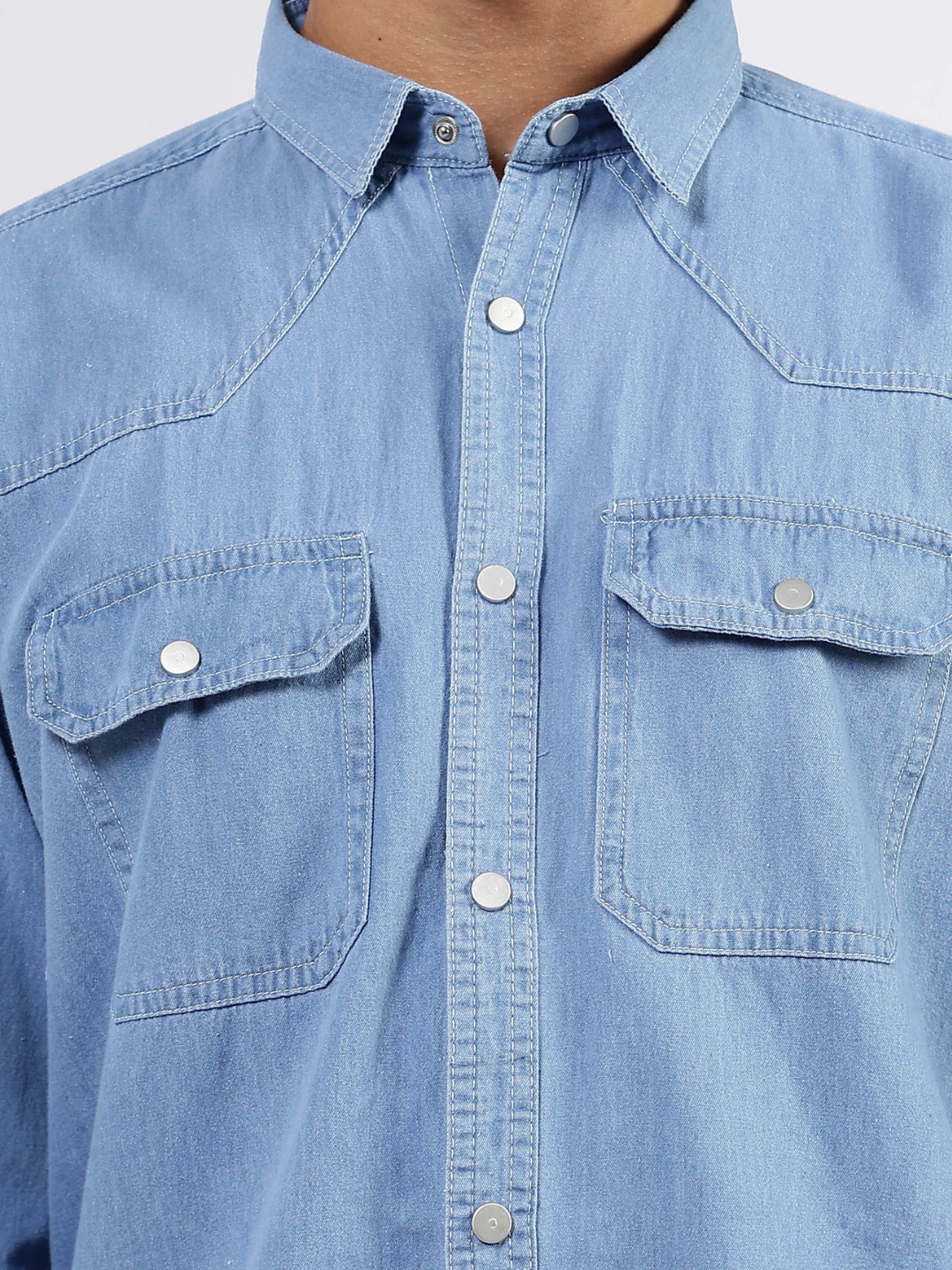 Blue Denim Raw Edge Oversized Relaxed Fit Spread Collar Premium Shirt