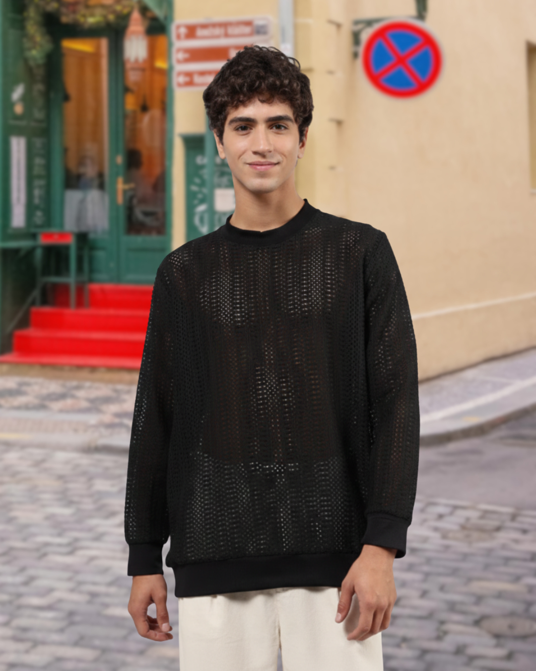 Black Oversized Fit Premium Cotton Crochet T-Shirt