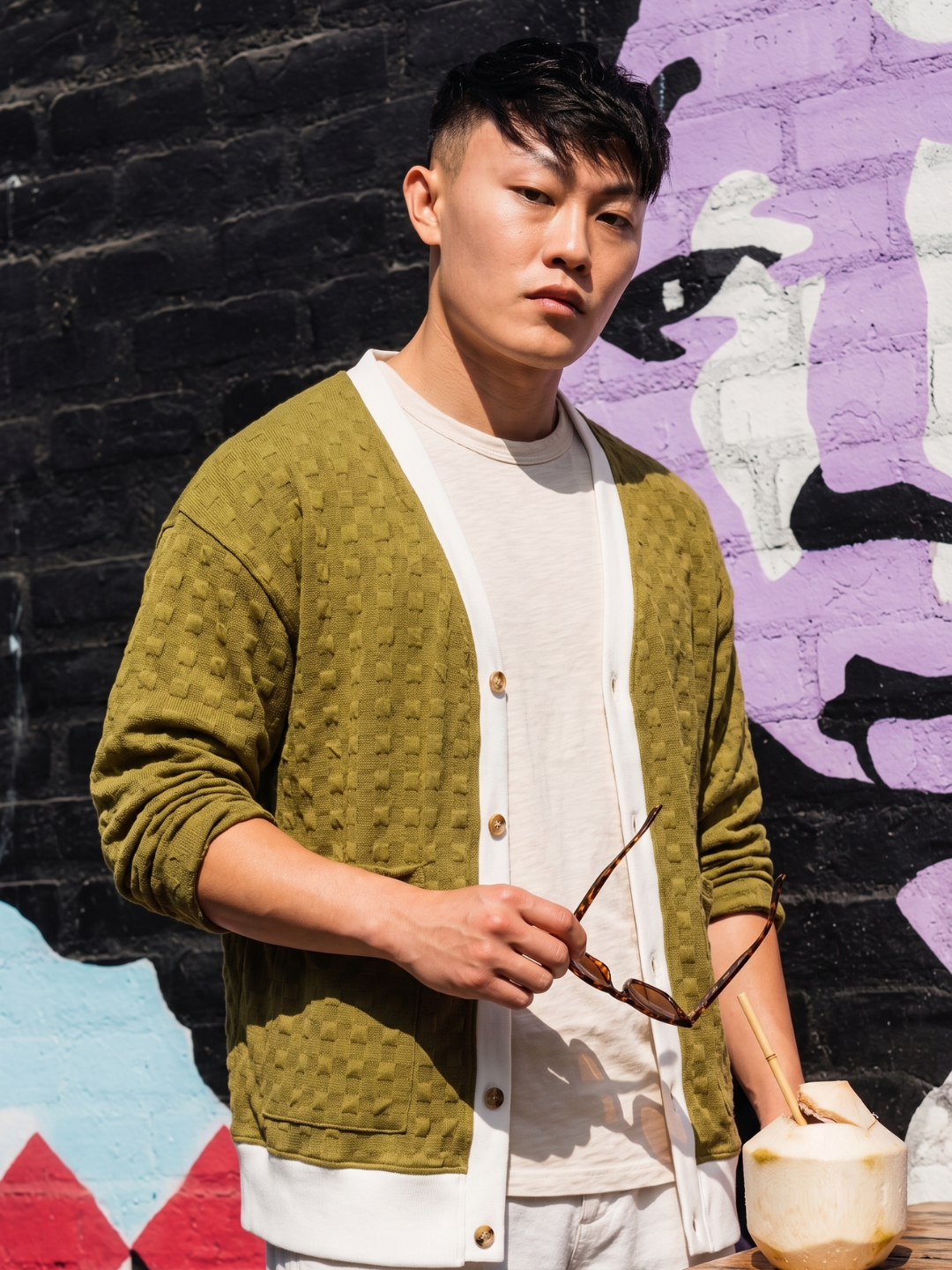 Unisex Olive Textured Cardigan Style T-Shirt & Shorts Co-ord Set