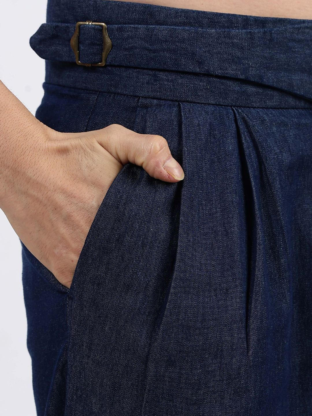 Navy Blue Premium Denim Gurkha Trousers with Double Pleated Front