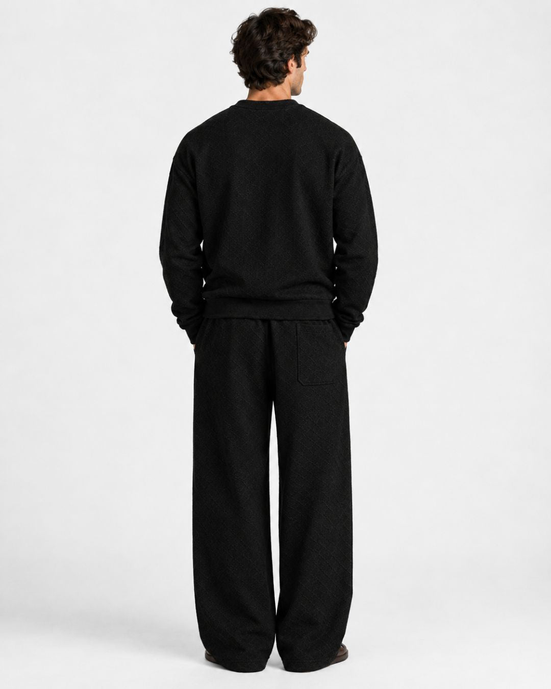 Black Textured Oversized Full Sleeve Sweatshirt & Trackpant Co-ord Set