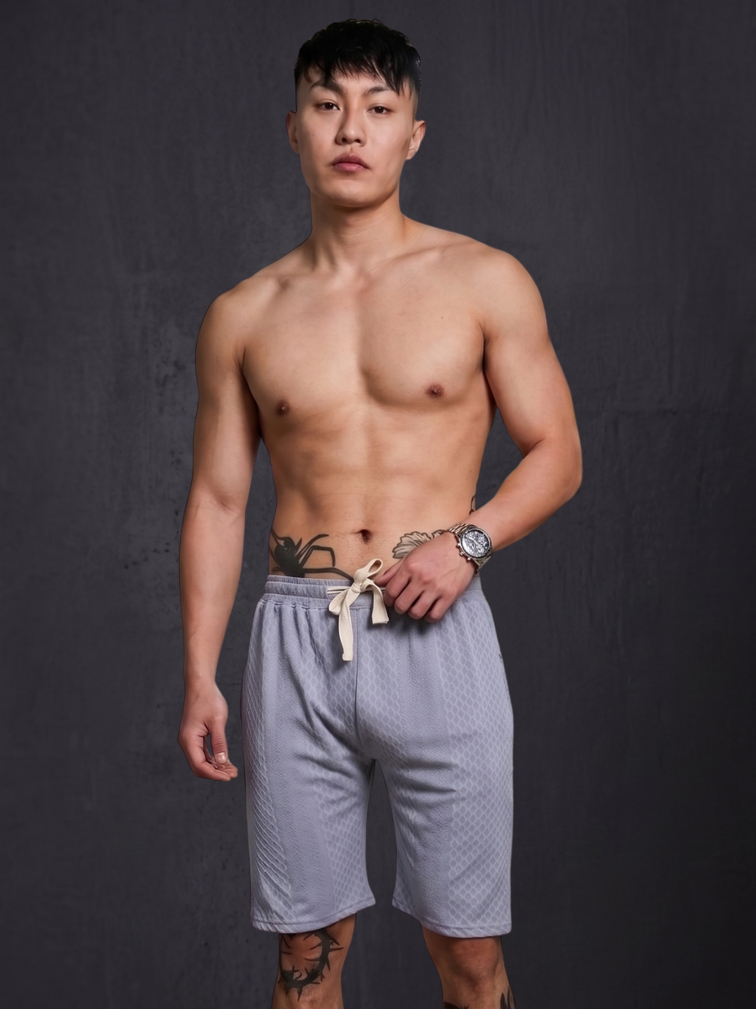 Unisex Grey Textured Cardigan Style T-Shirt & Shorts Co-ord Set