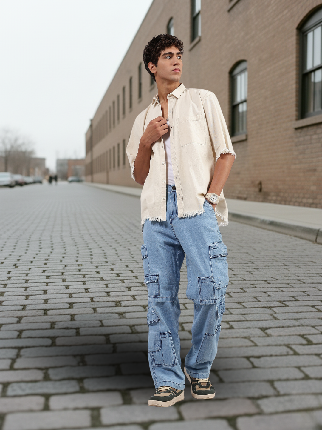 Off-White Raw Edge Oversized Box-Fit Spread Collar Premium Denim Shirt