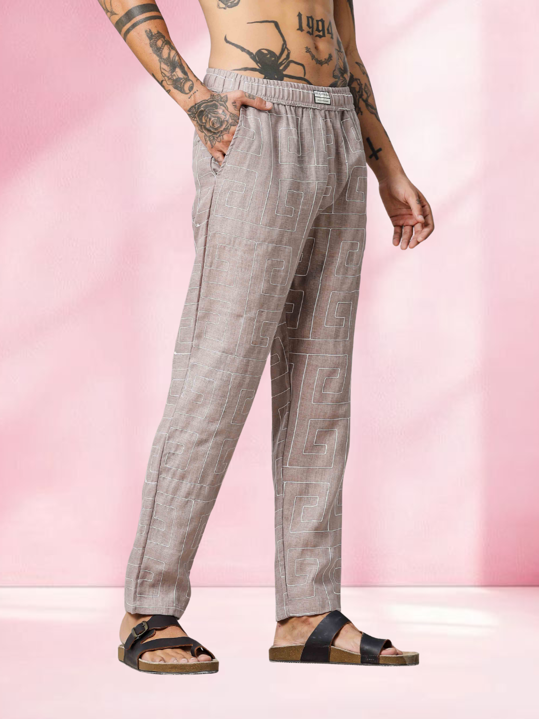 Beige Linen Notched Lapel Shirt & All Day Lounge Pants Embroidered Co-ord Set