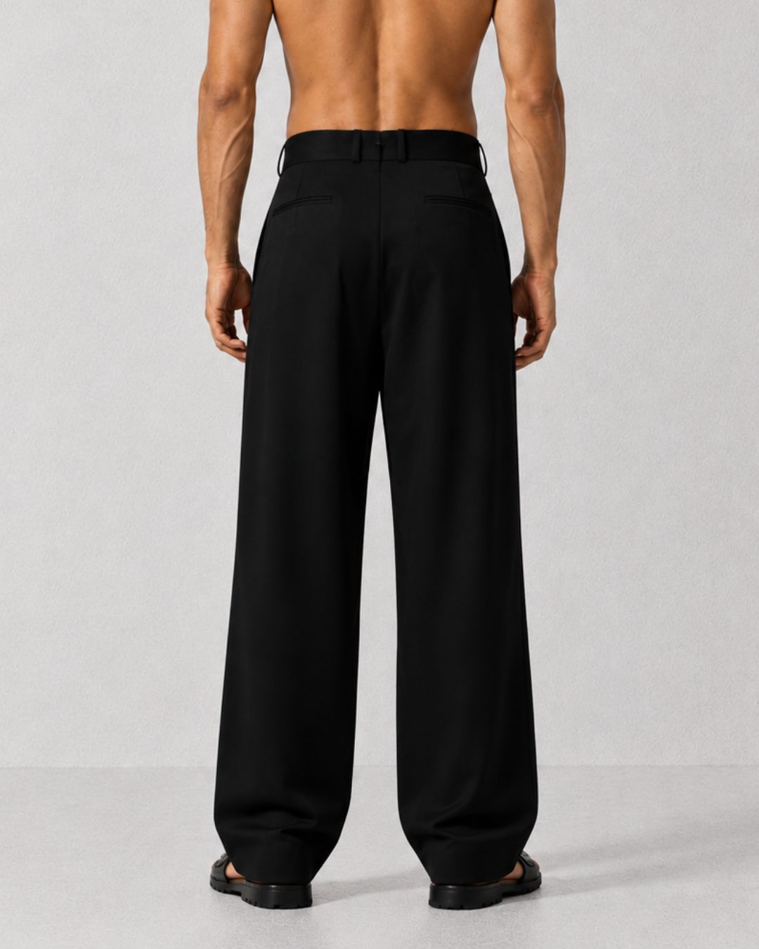 Black Baggy fit Street Savvy Double Pleated Korean Trousers