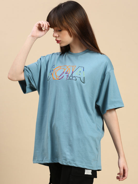 Unisex Oversized Bordado Blue TShirt