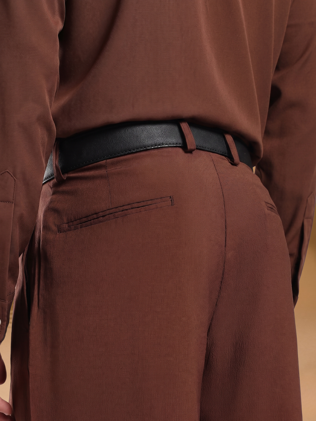 Brown Wide Leg Samurai Trousers with Pleated Front