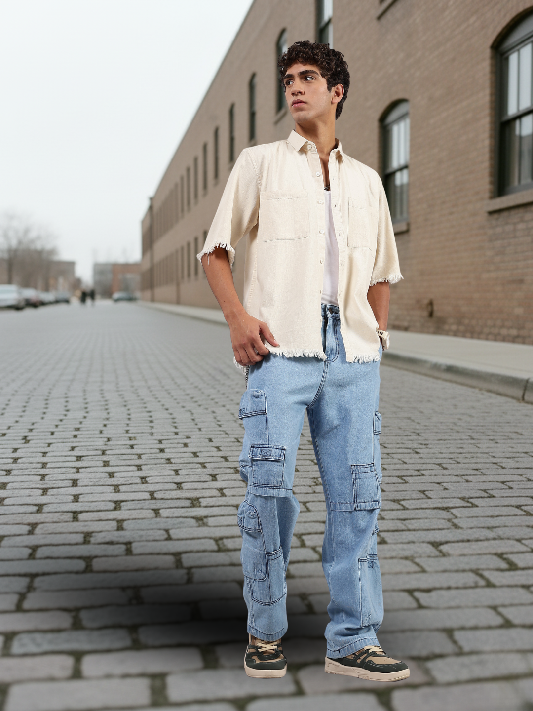 Off-White Raw Edge Oversized Box-Fit Spread Collar Premium Denim Shirt