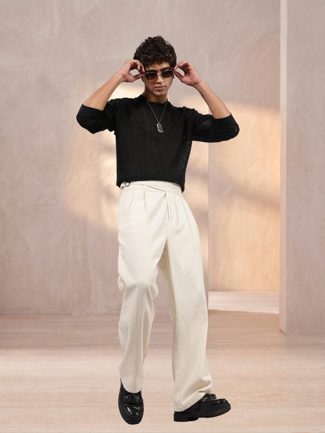 Black Oversized Fit Premium Pure Cotton Crochet T-Shirt