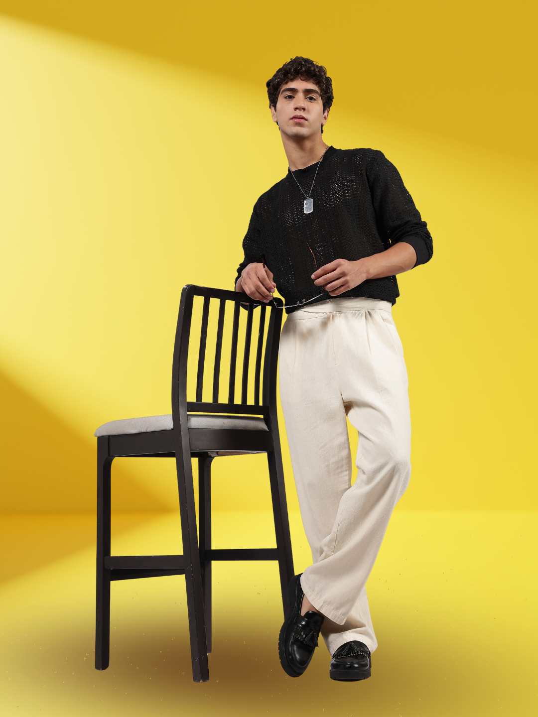 Black Oversized Fit Premium Cotton Crochet Sweater