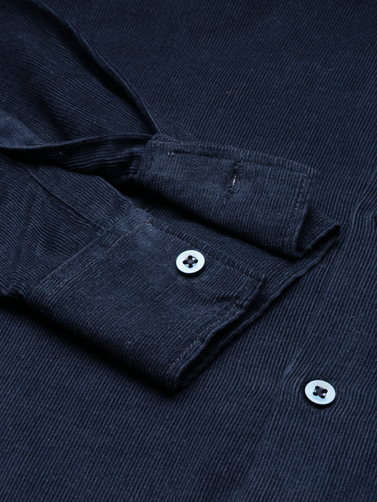 Unisex Relaxed Fit Navy Blue Corduroy Shirt