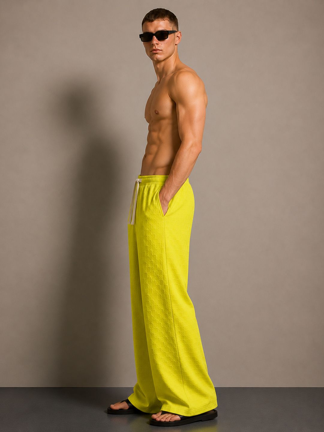 Lime Green Textured Oversized Full Sleeve Polo Neck Tee & Trackpant Co-ord Set