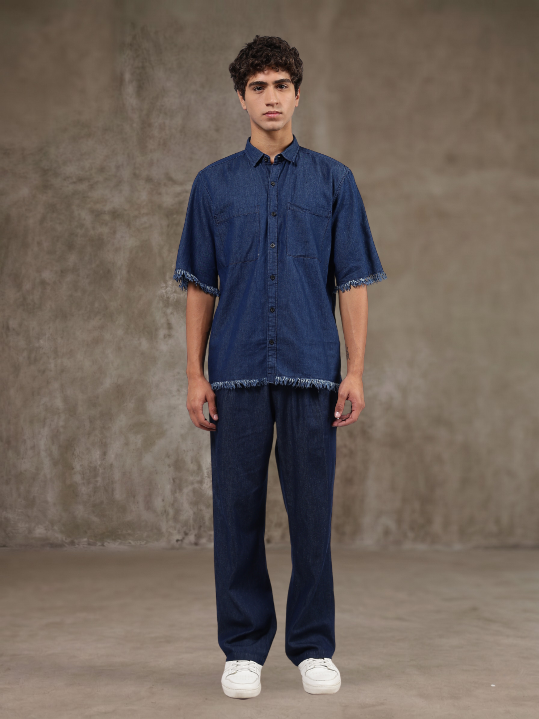 Co-Ord Set Navy Blue Premium Denim Gurkha Pant & Half Sleeve Shirt Relaxed Fit