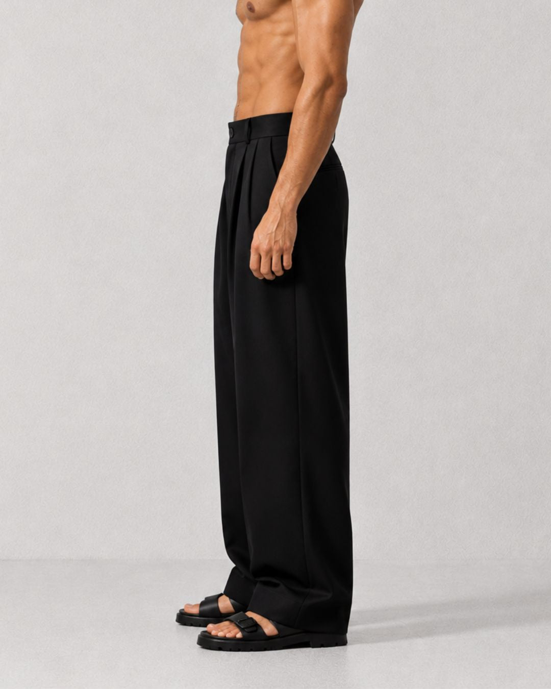 Black Baggy fit Street Savvy Double Pleated Korean Trousers