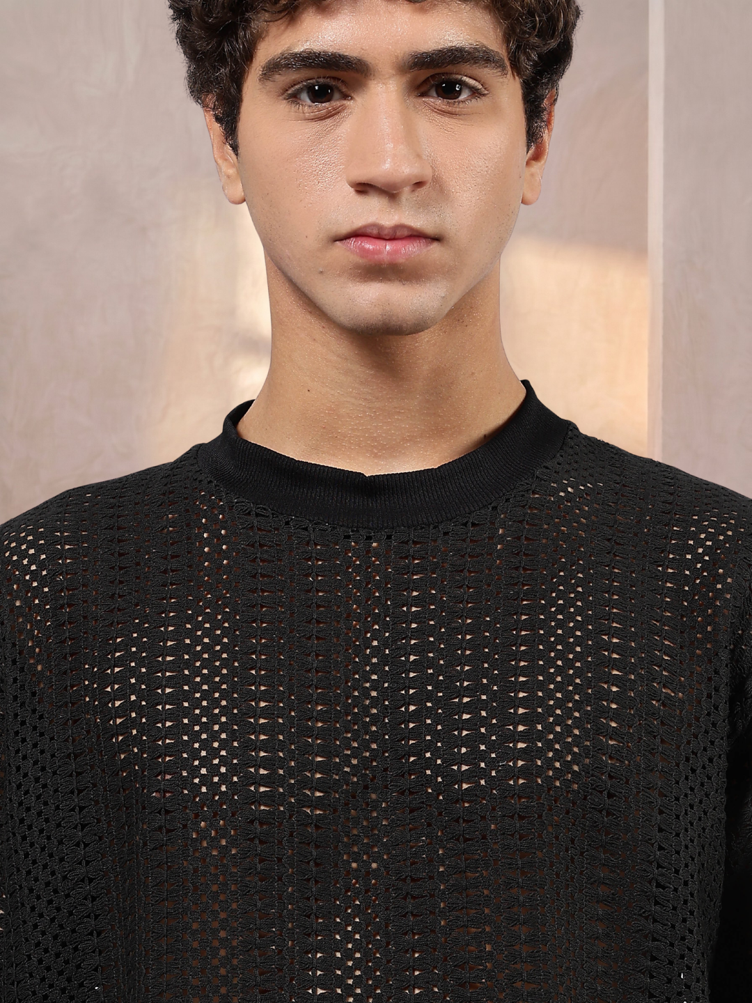 Black Oversized Fit Premium Cotton Crochet T-Shirt