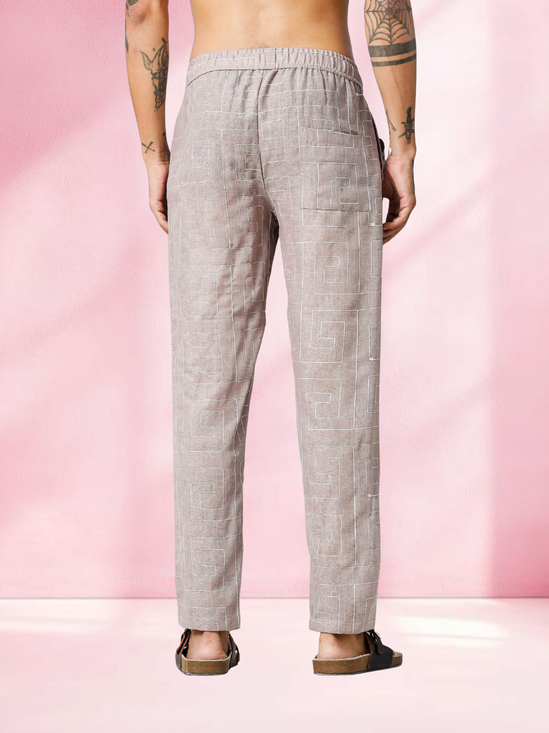 Beige Linen Notched Lapel Shirt & All Day Lounge Pants Embroidered Co-ord Set