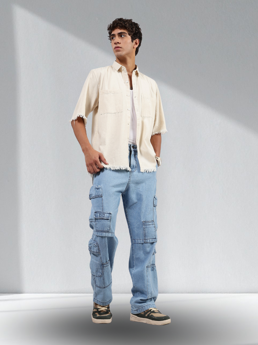 Off-White Raw Edge Oversized Box-Fit Spread Collar Premium Denim Shirt
