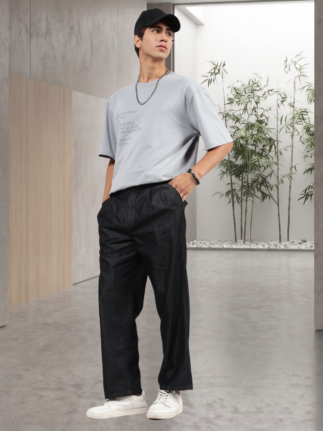 Black Premium Denim Gurkha Trousers with Double Pleated Front