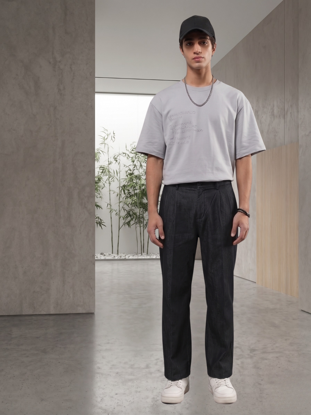 Black Premium Denim Gurkha Trousers with Double Pleated Front