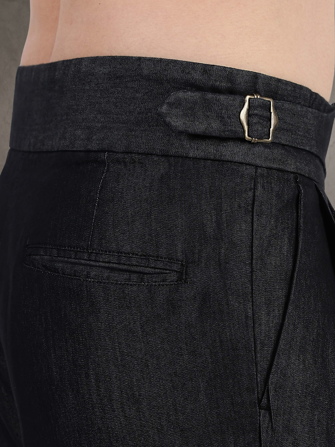 Black Premium Denim Gurkha Trousers with Double Pleated Front