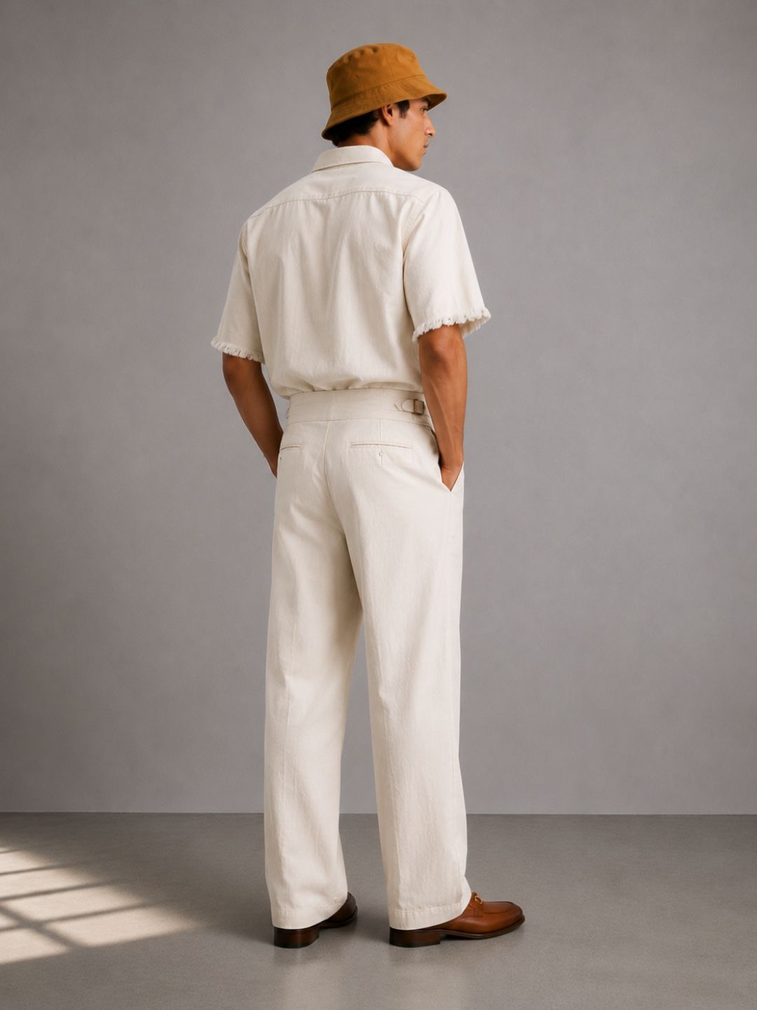 Co-Ord Set Off-White Premium Denim Gurkha Pant & Half Sleeve Shirt Relaxed Fit