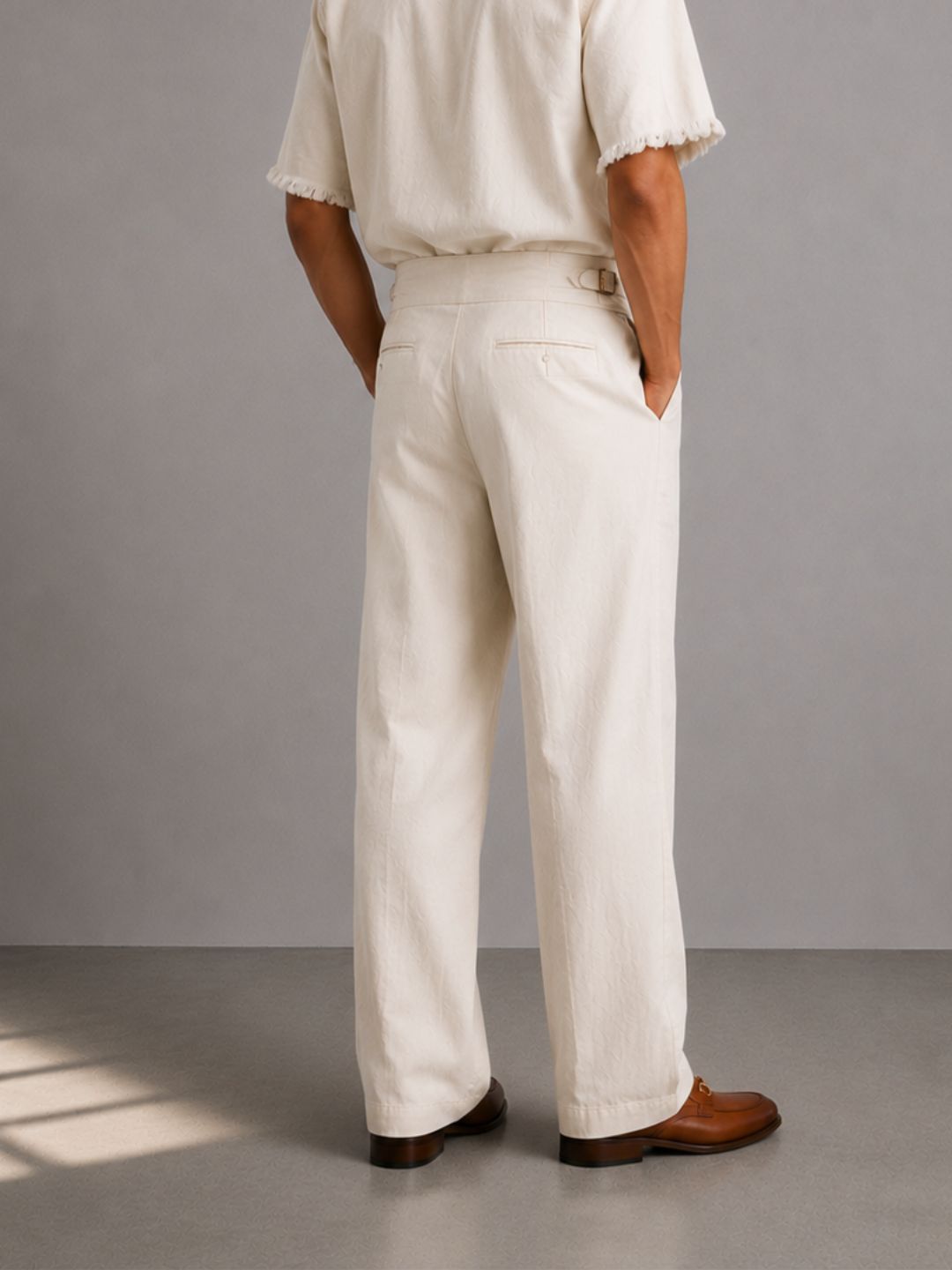 Co-Ord Set Off-White Premium Denim Gurkha Pant & Half Sleeve Shirt Relaxed Fit
