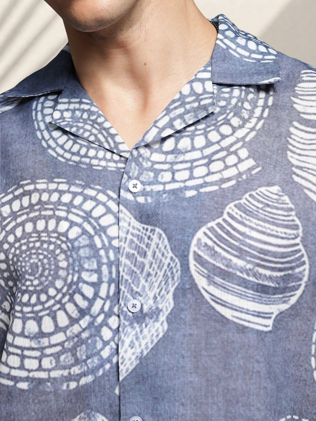 Grey Tropical Print Linen Blend Cuban Collar Resort Shirt & Shorts Co-ord Set