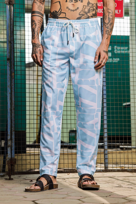 Unisex Relaxed Fit Blue Abstract Printed Lounge Pant