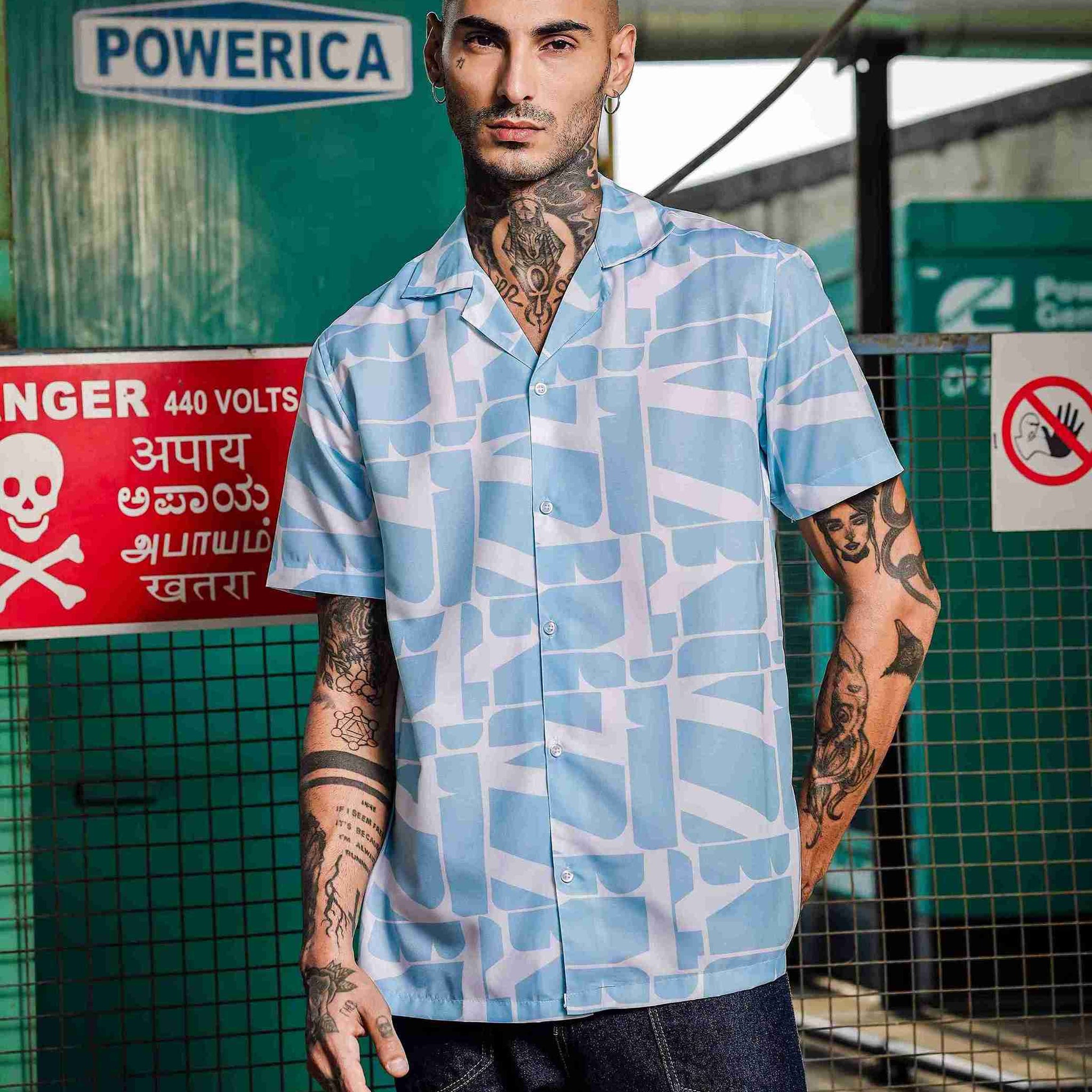 Unisex Cubano Blue Printed Relaxed Fit Resort Shirt