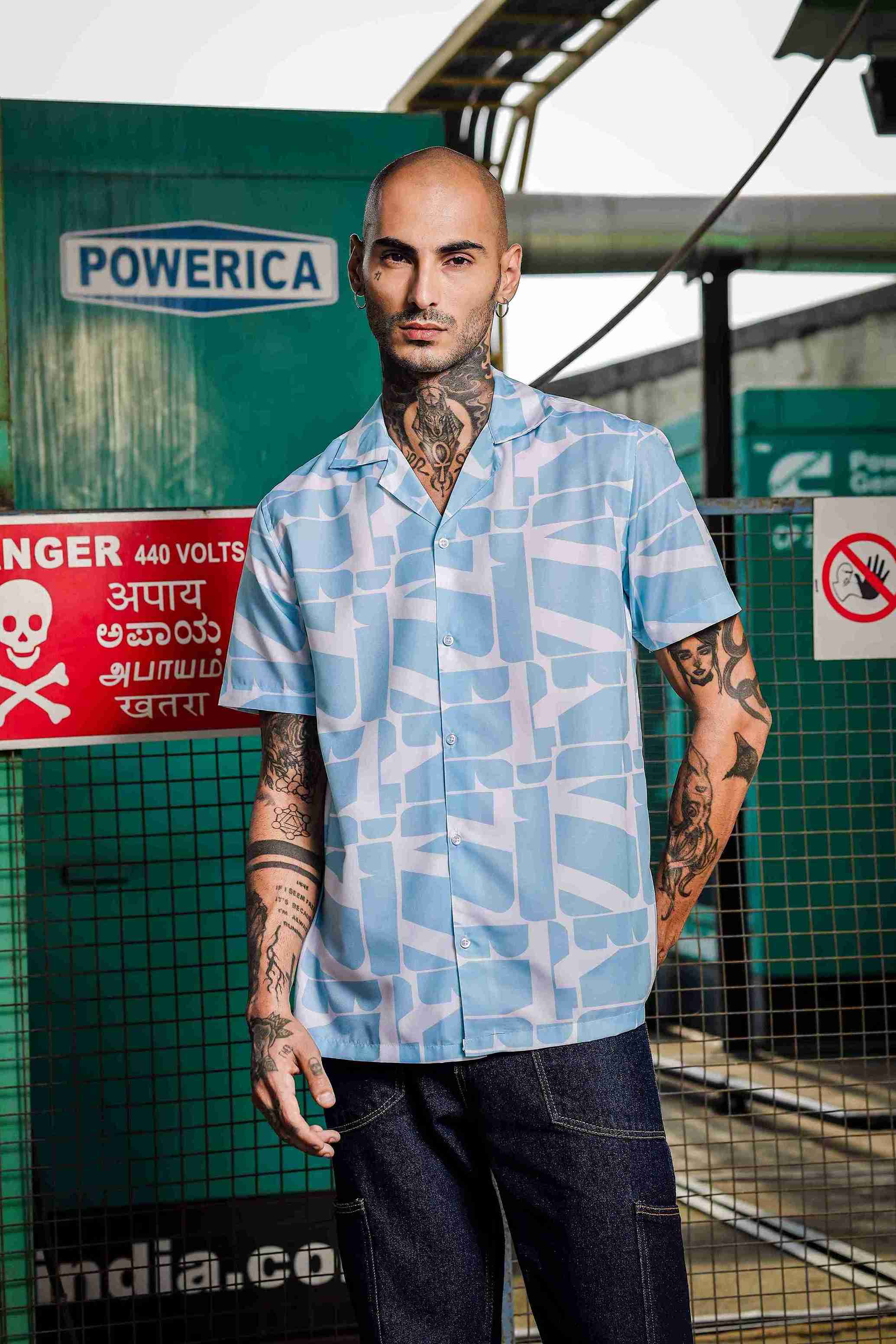Unisex Cubano Blue Printed Relaxed Fit Resort Shirt