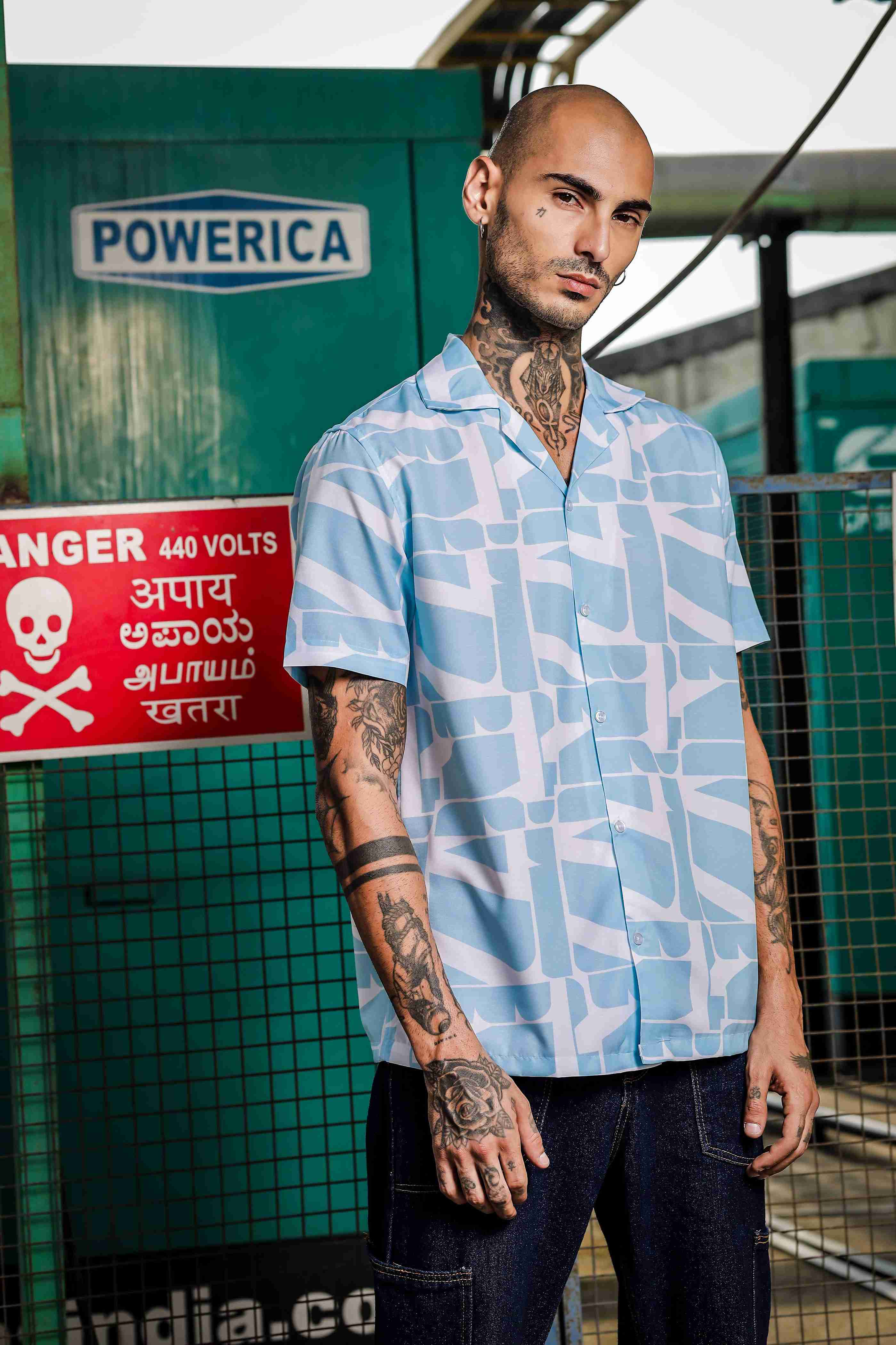 Unisex Cubano Blue Printed Relaxed Fit Resort Shirt