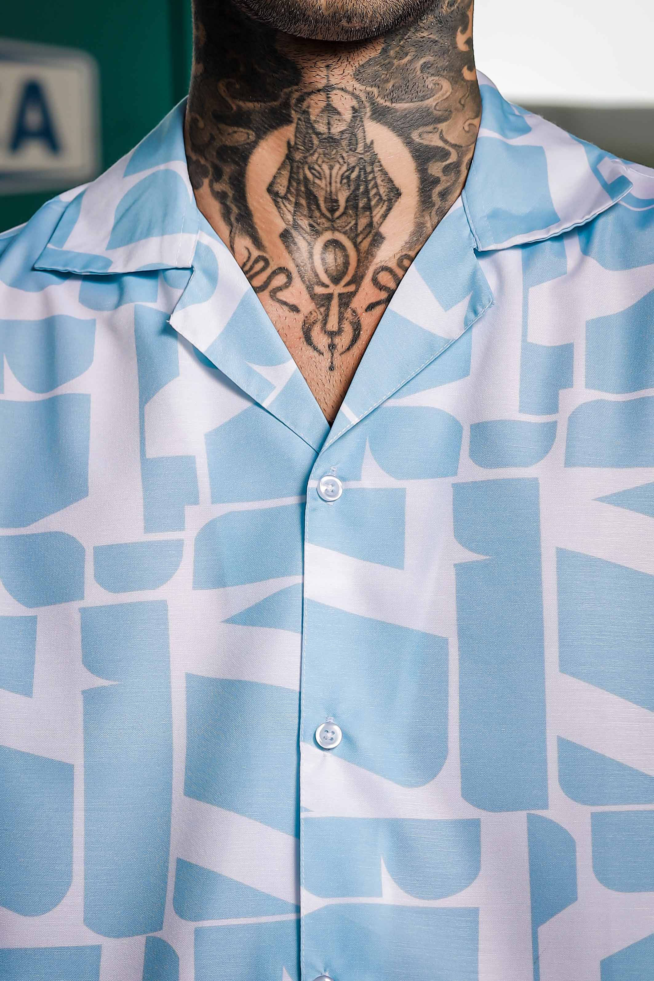 Unisex Cubano Blue Printed Relaxed Fit Resort Shirt