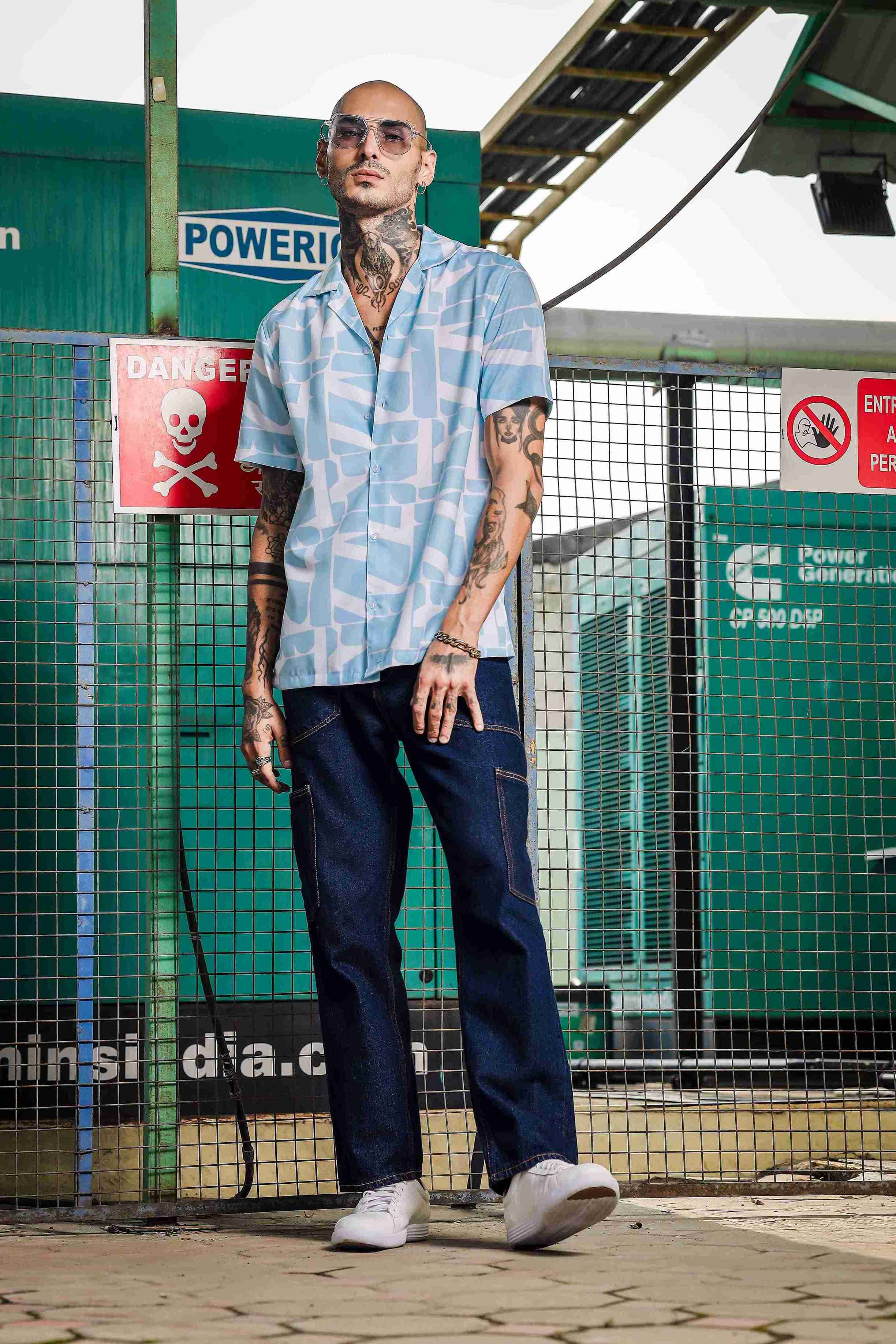 Unisex Cubano Blue Printed Relaxed Fit Resort Shirt
