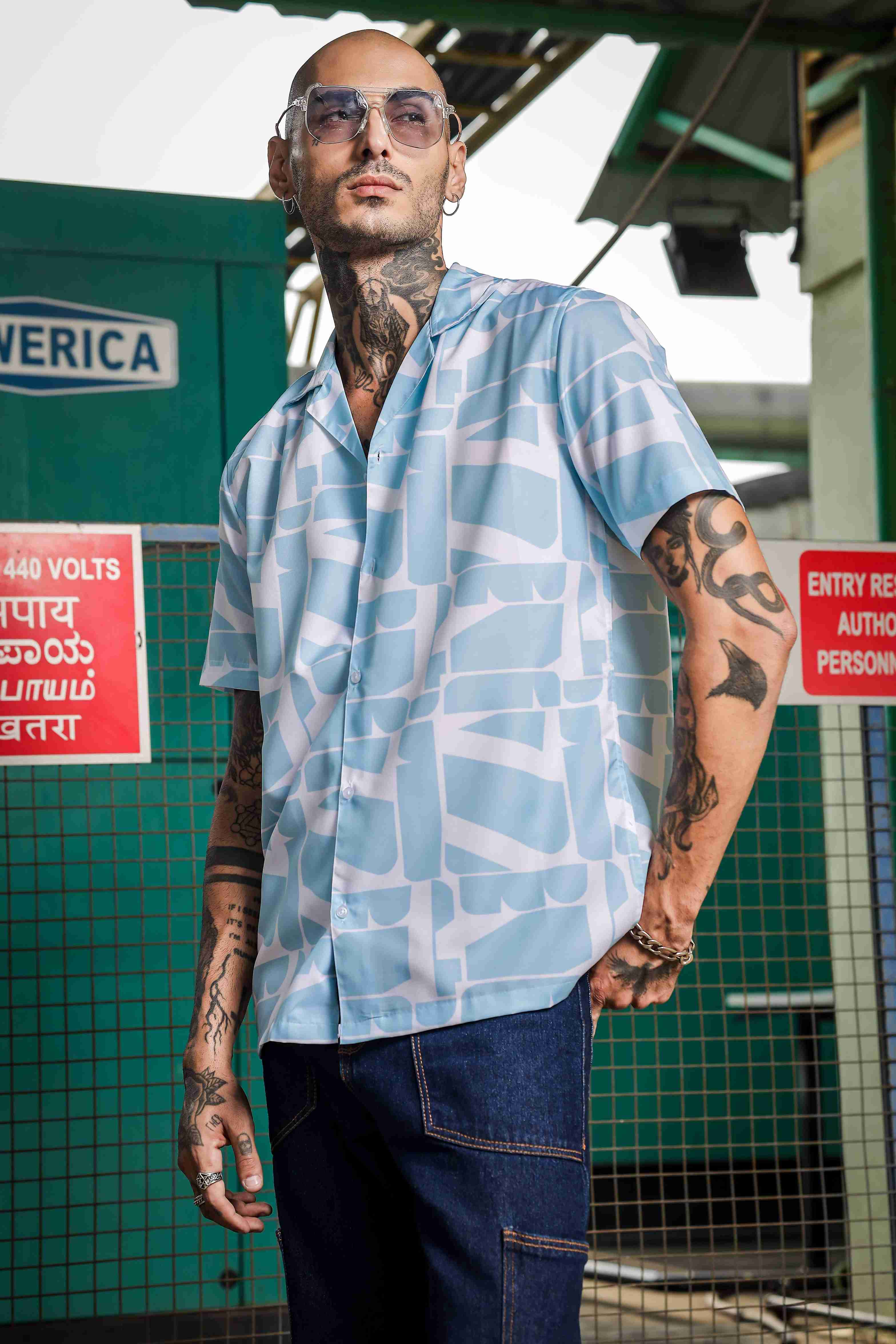 Unisex Cubano Blue Printed Relaxed Fit Resort Shirt