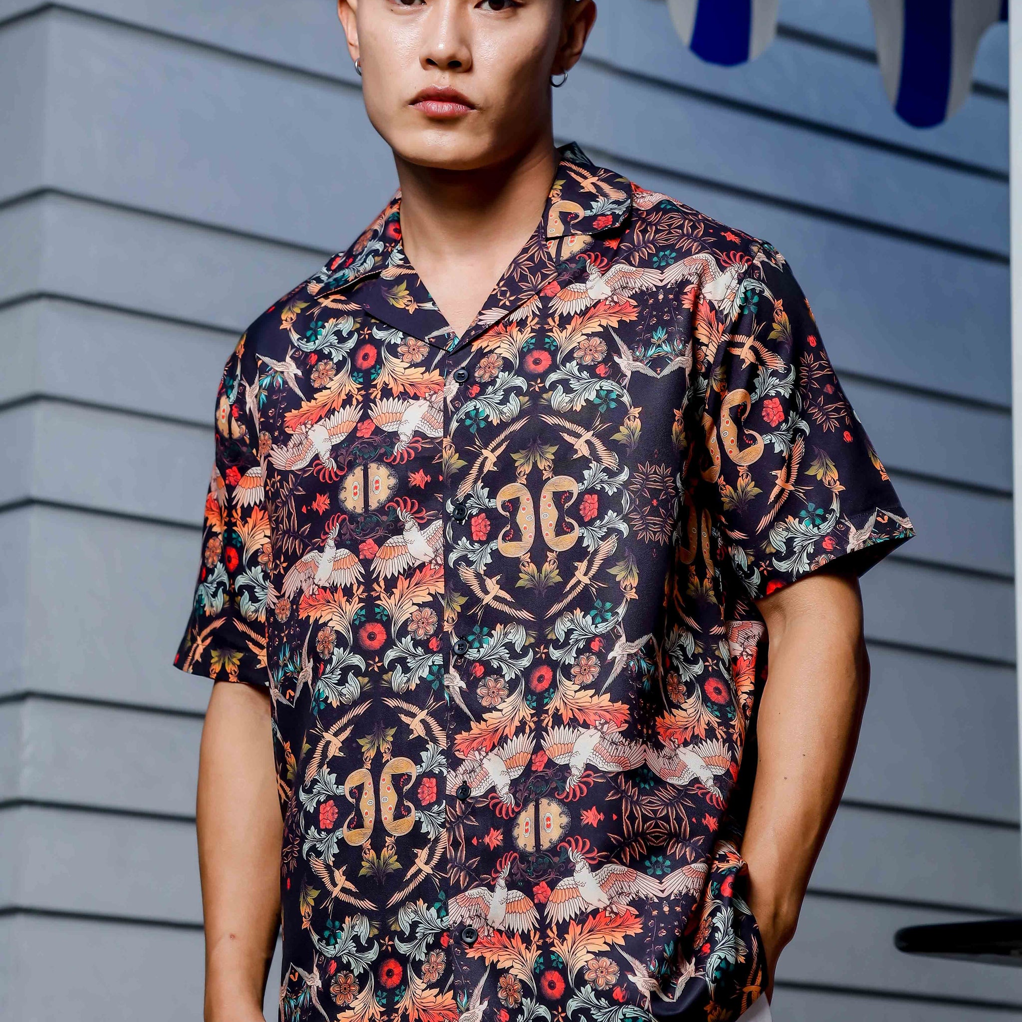 Abstract Project DelV Print Cuban Collar Oversized Resort Shirt