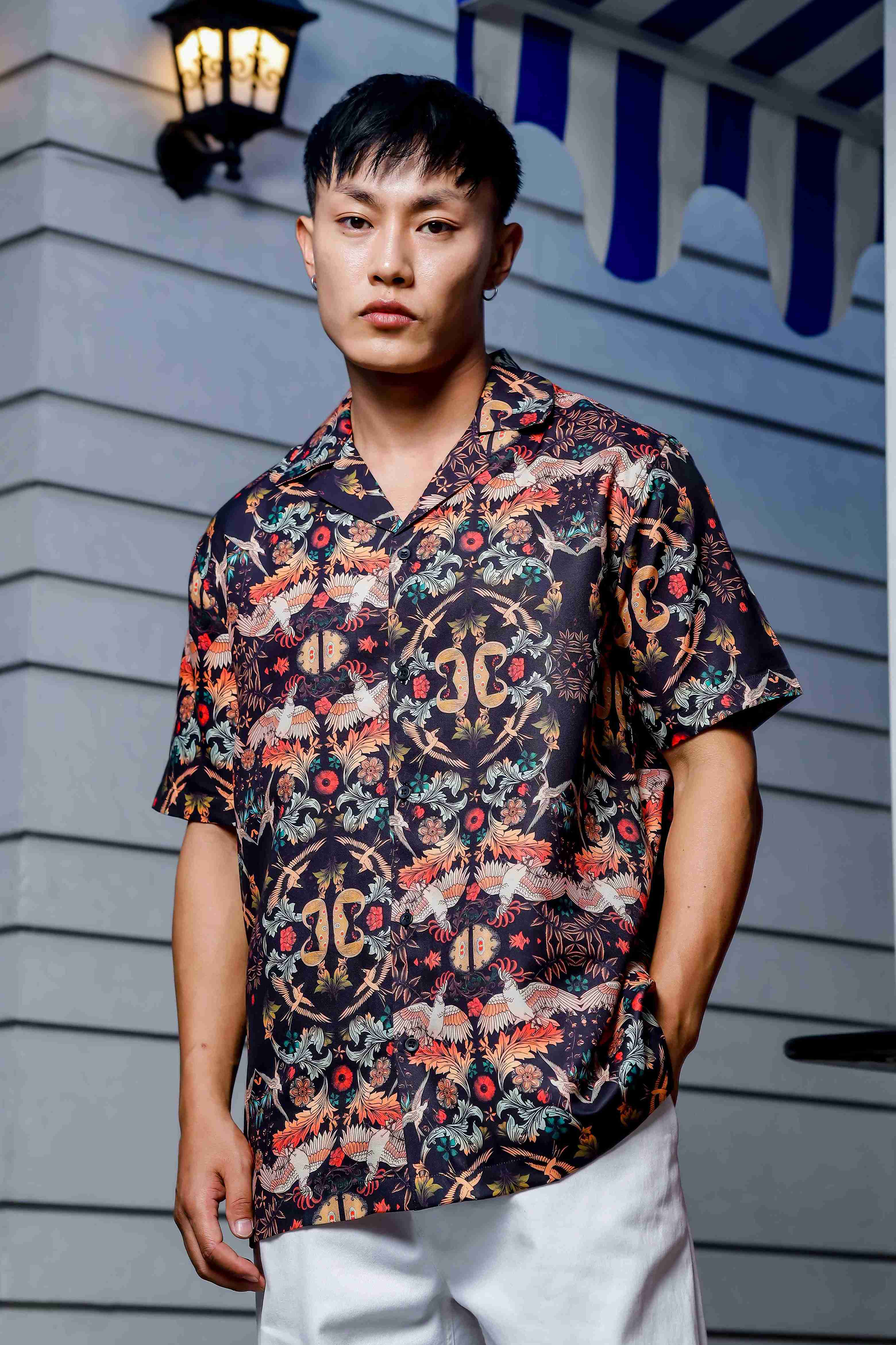 Relaxed Fit Black Floral Printed Cuban Collar Resort Shirt